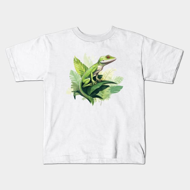 Green Anole Kids T-Shirt by zooleisurelife